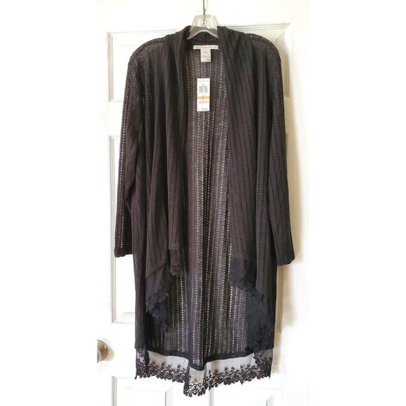 AMERICAN RAG BLACK DRESS SWEATER SHAWL WRAP EMBROIDERY LACE SIZE 3XL NWT - Picture 1 of 10